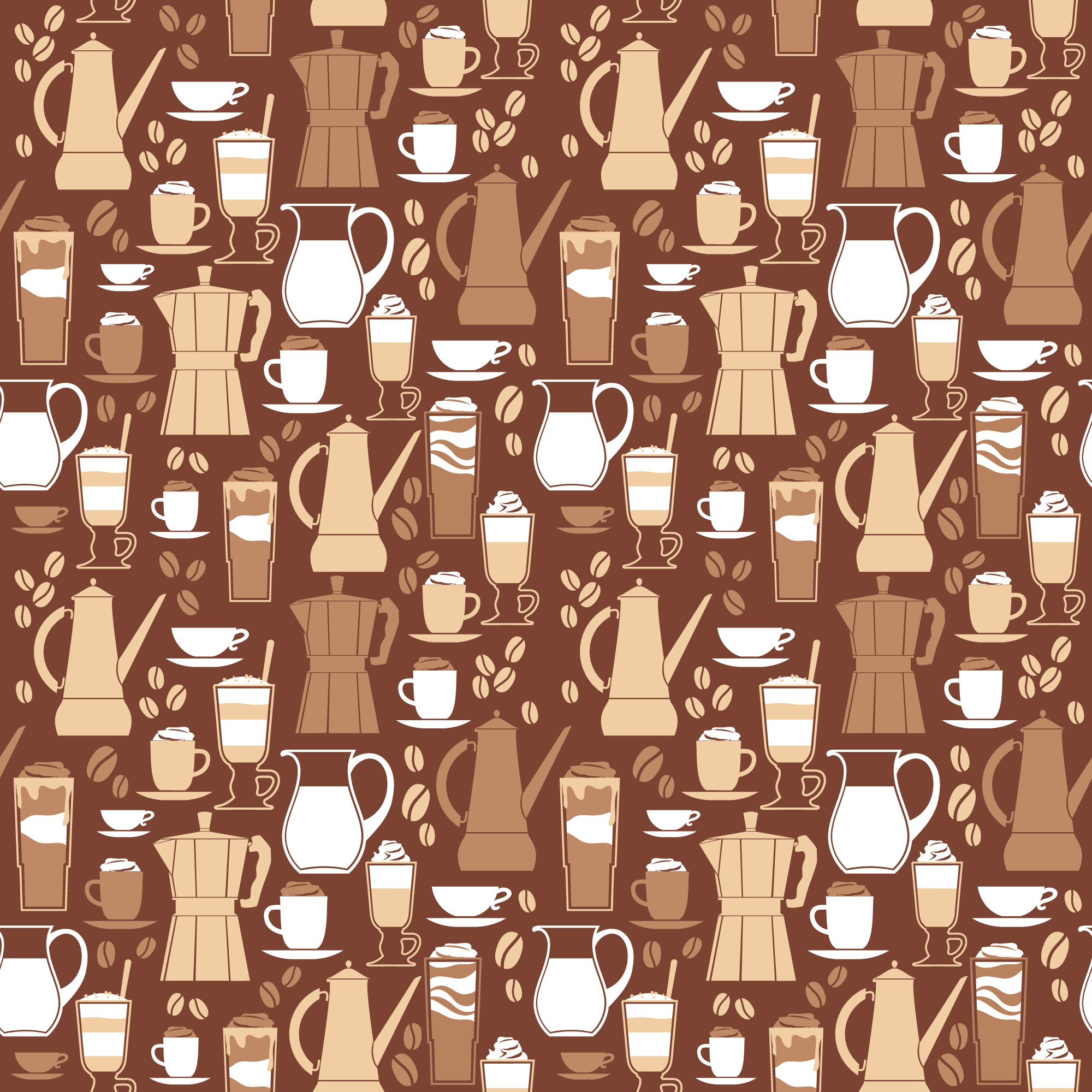 Vector illustration of coffee design elements. Seamless pattern Photoshop brush