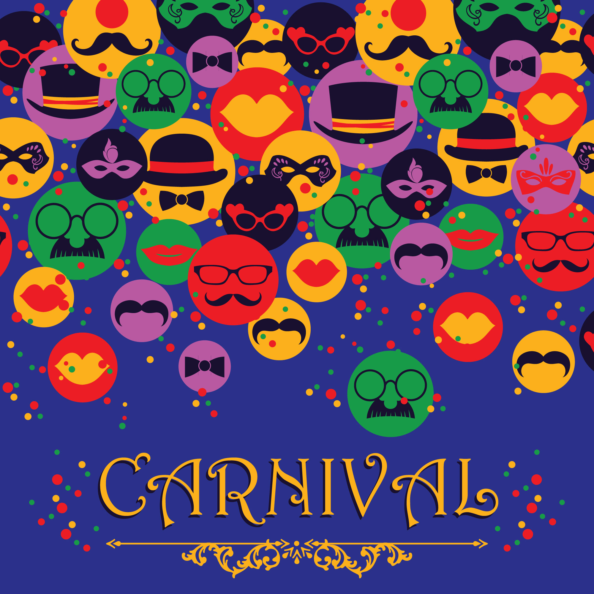 Celebration festive background with carnival icons and objects. Vector illustration Photoshop brush