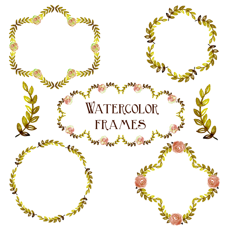 Watercolor vector set with frames  Photoshop brush