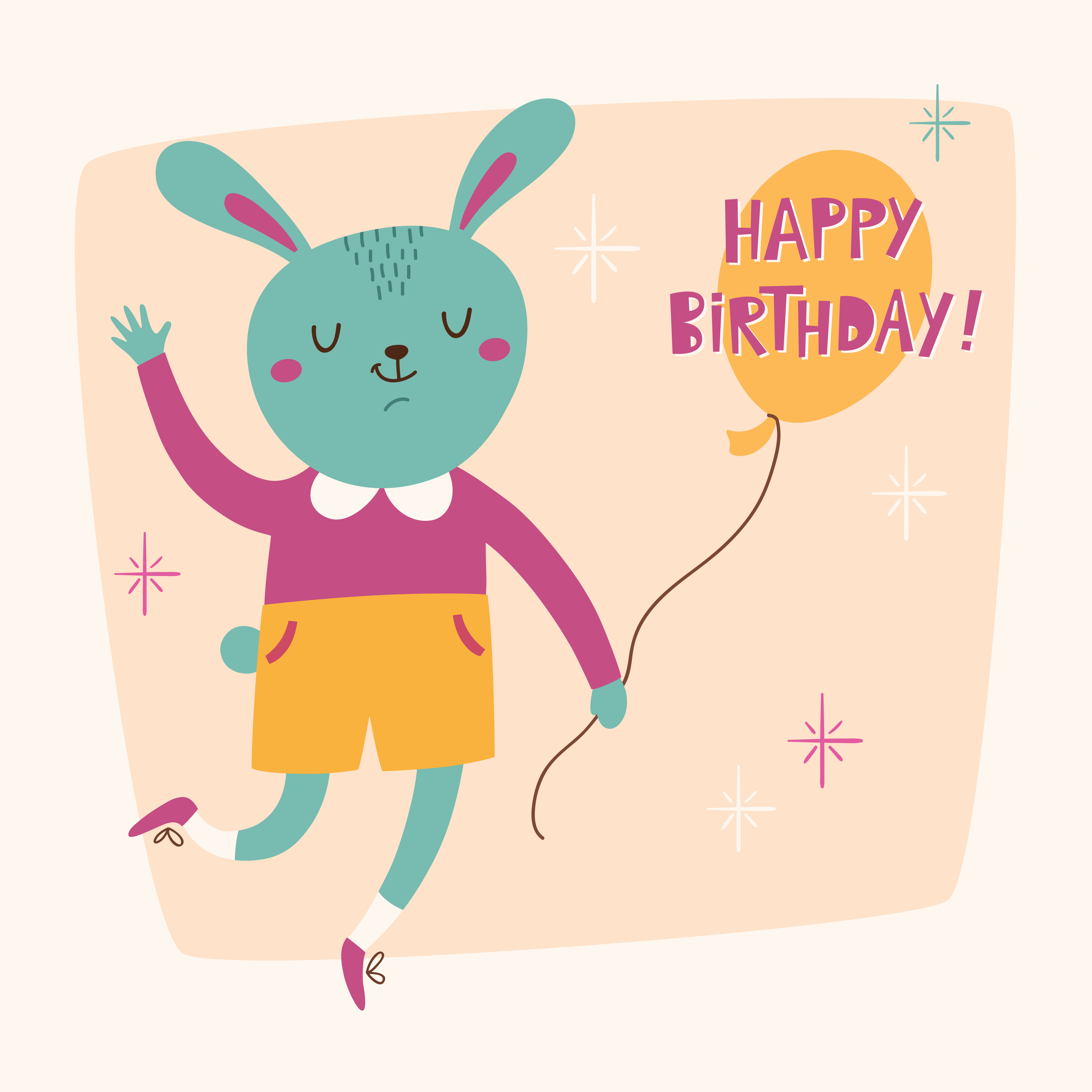 Happy Birthday card with cute bunny Photoshop brush