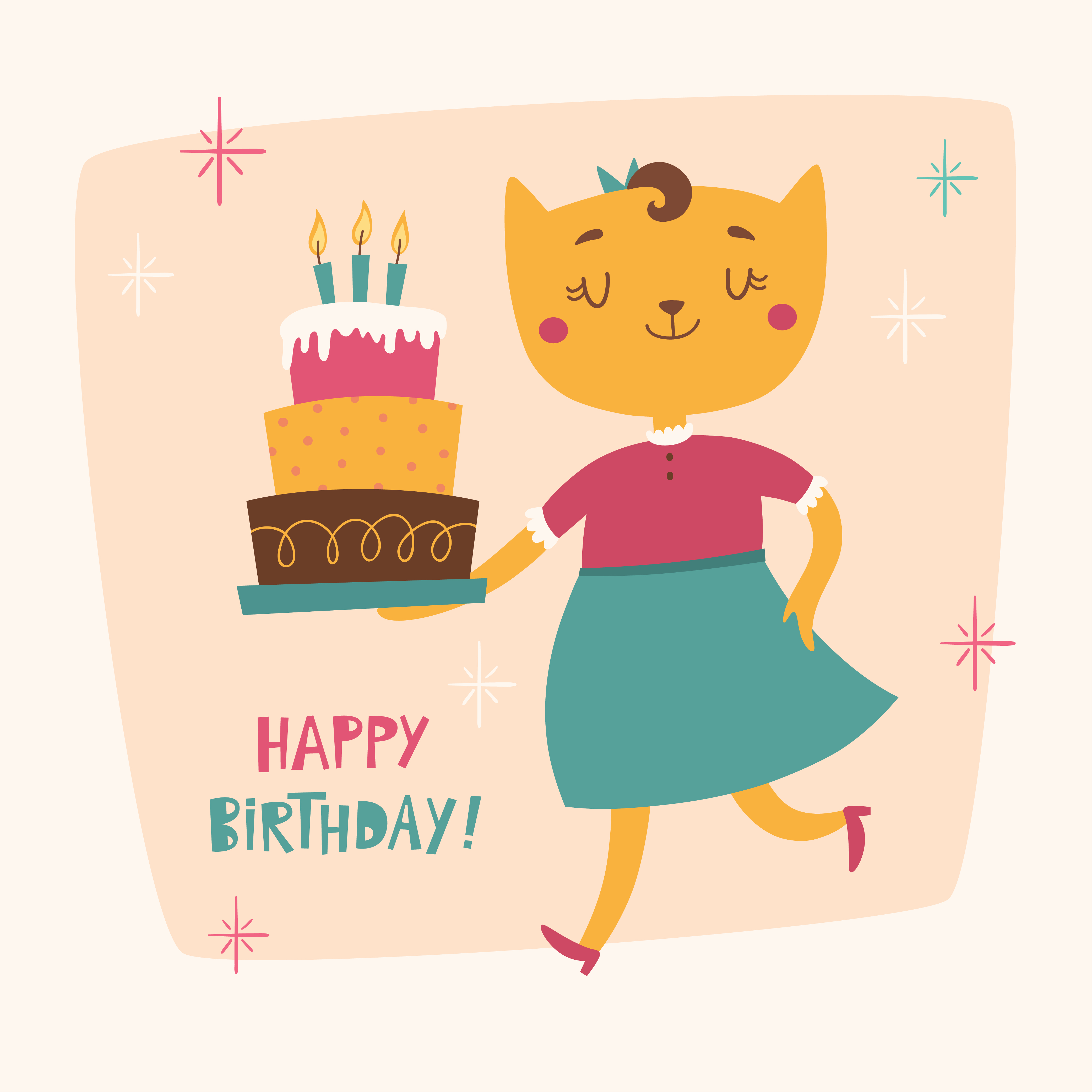 Happy Birthday card with cute cat Photoshop brush