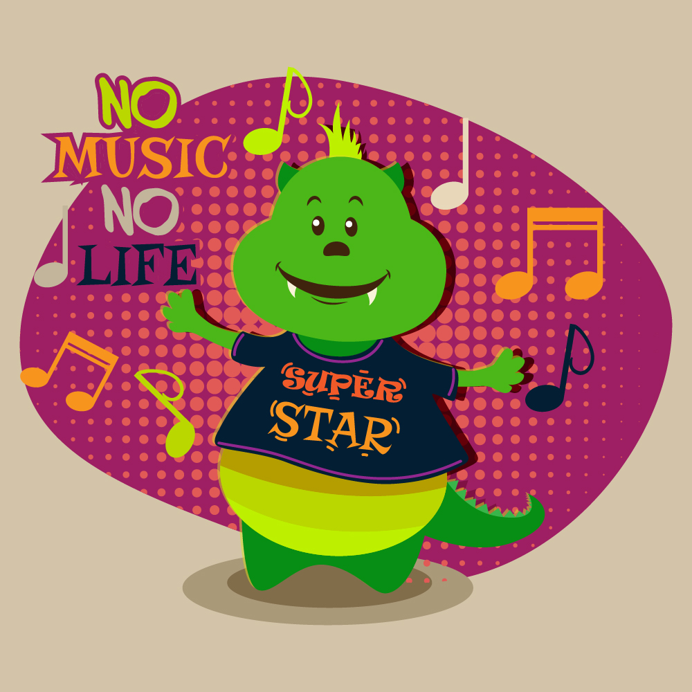 Music illustration with cute monster Photoshop brush