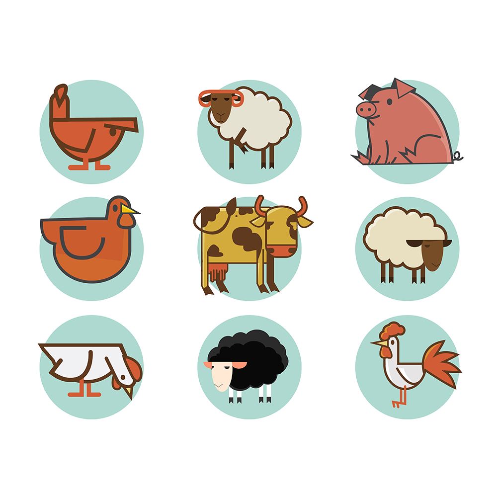 Set of vector illustrated animals. For free design Photoshop brush