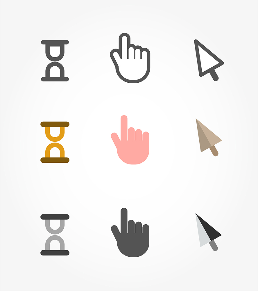 Vector free cursors black clean icons - hand, clock and arrow Photoshop brush