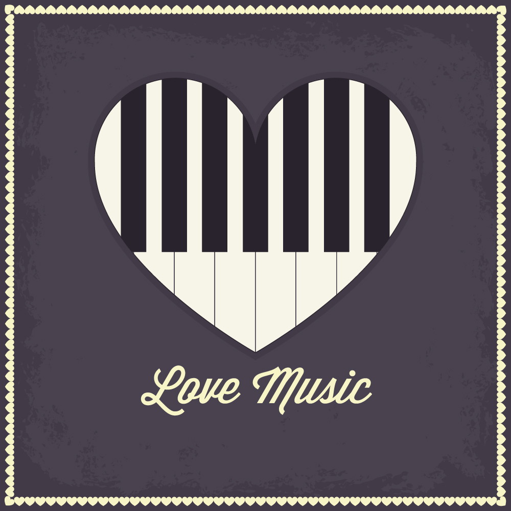 Music illustration with heart and piano keyboard Photoshop brush