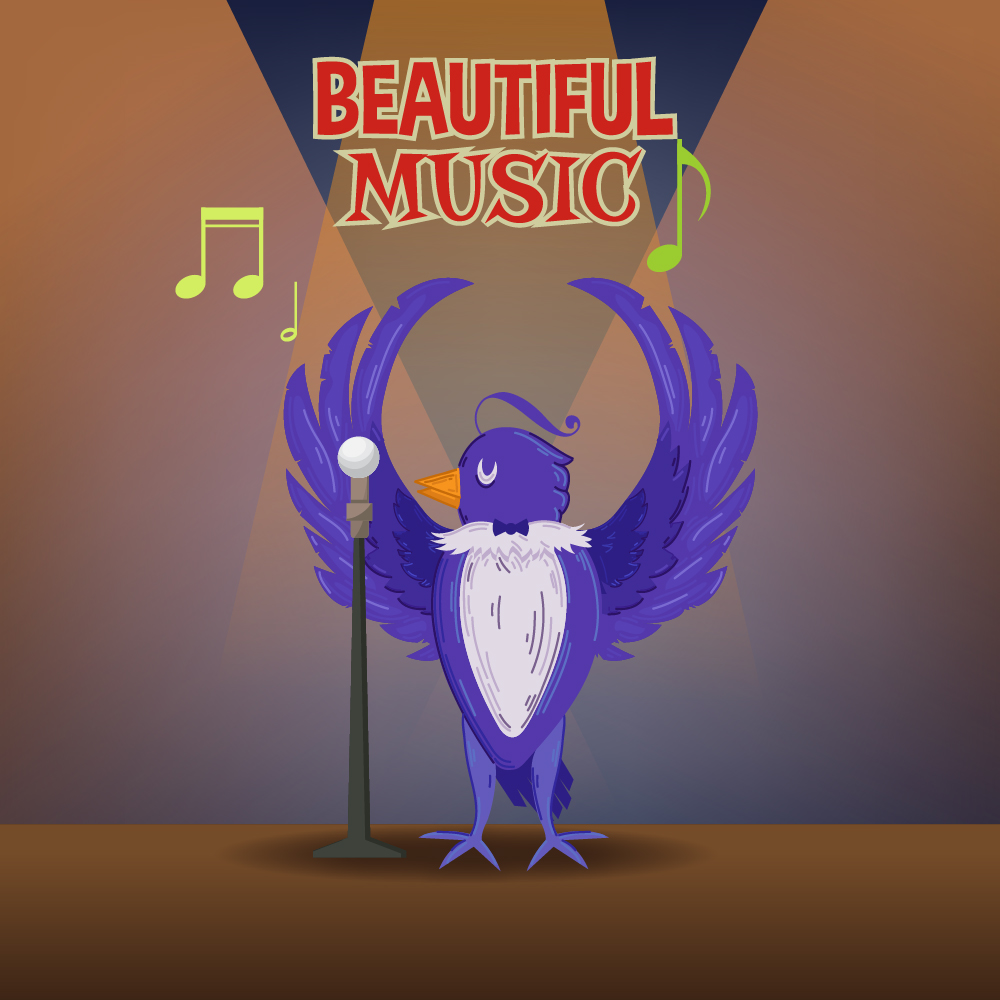 Music illustration with cute bird and typography Photoshop brush