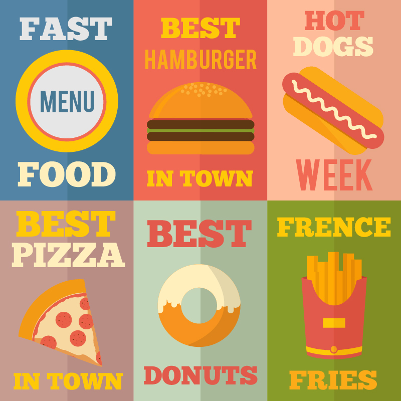 Retro Fast Food Illustrations, Flat Design Concept Photoshop brush