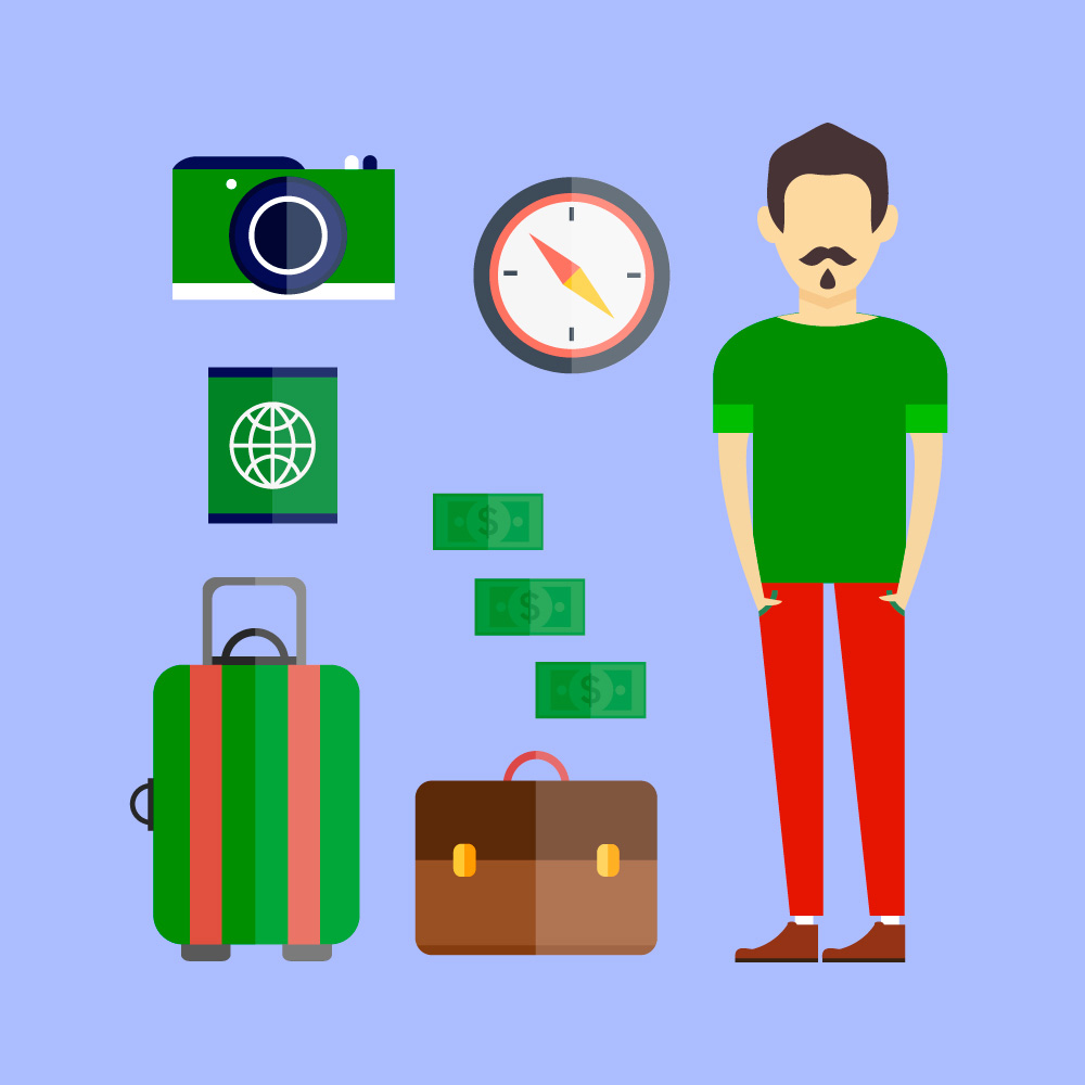 People vector travel character with tools and objects. Free illustration for design Photoshop brush