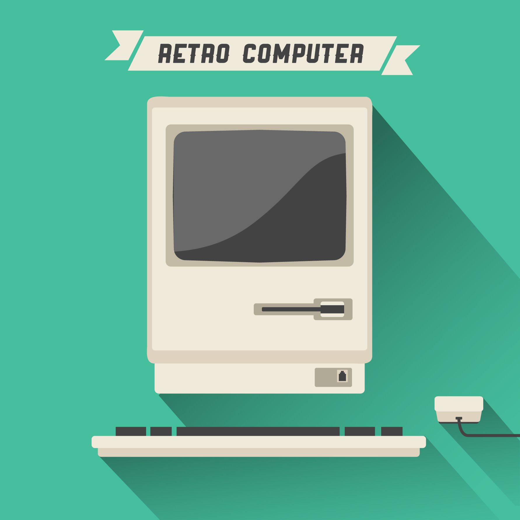 Retro Computer with Long Shadow Photoshop brush