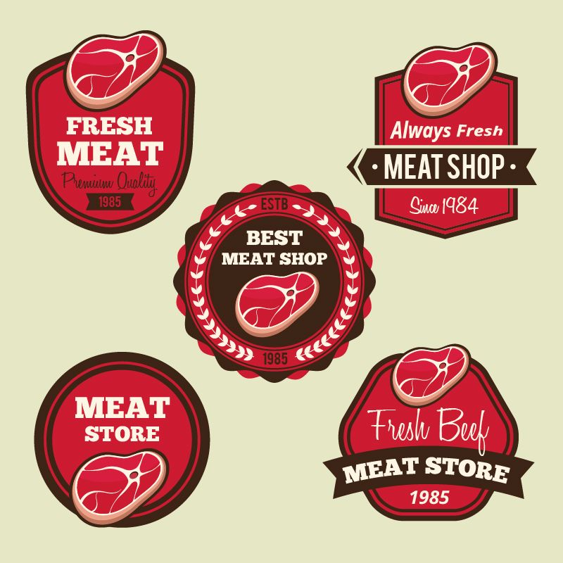 Labels set for meat shops Photoshop brush