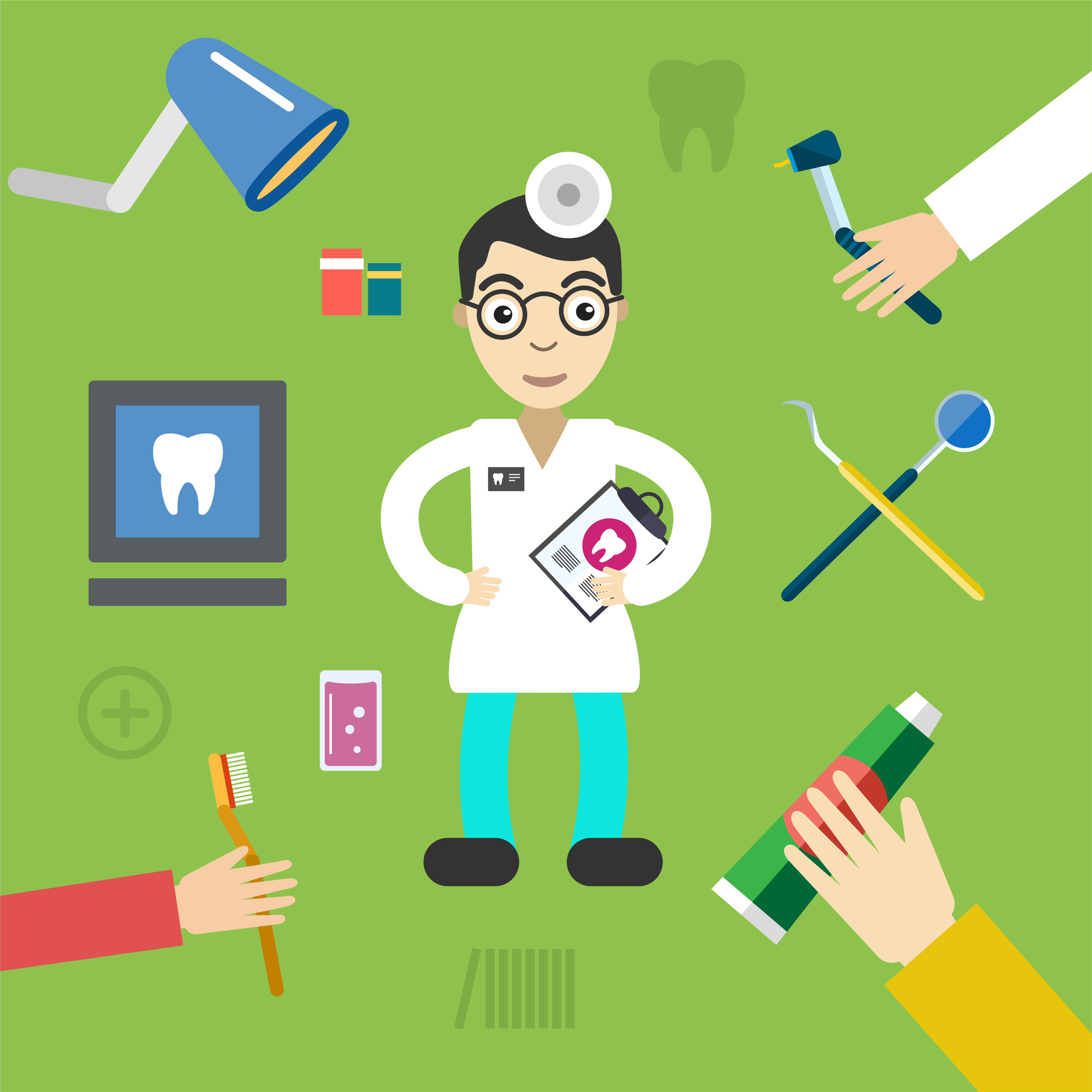 Dentist character with tools free vector illustration Photoshop brush