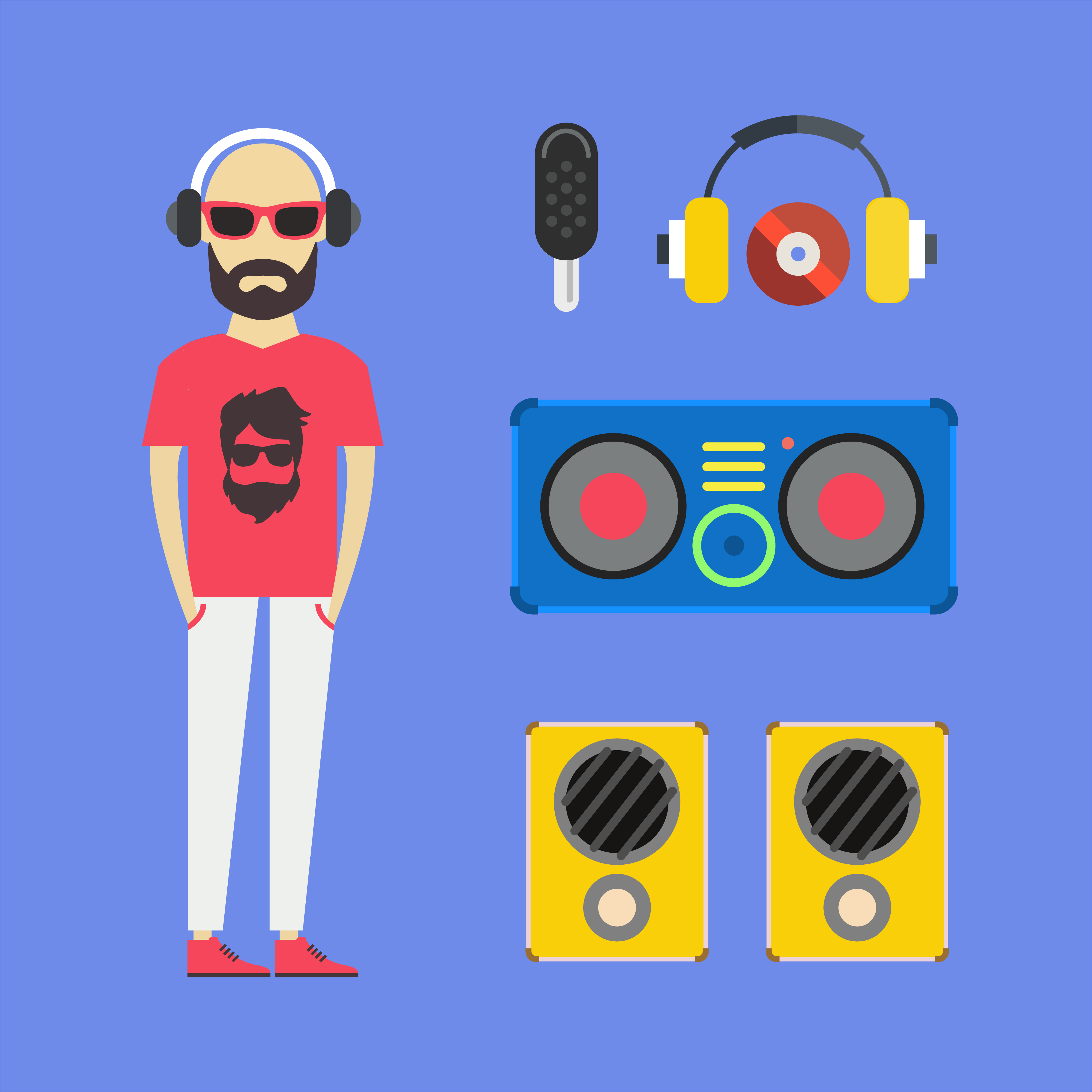 Some DJ man with music tools - vector free illustration Photoshop brush