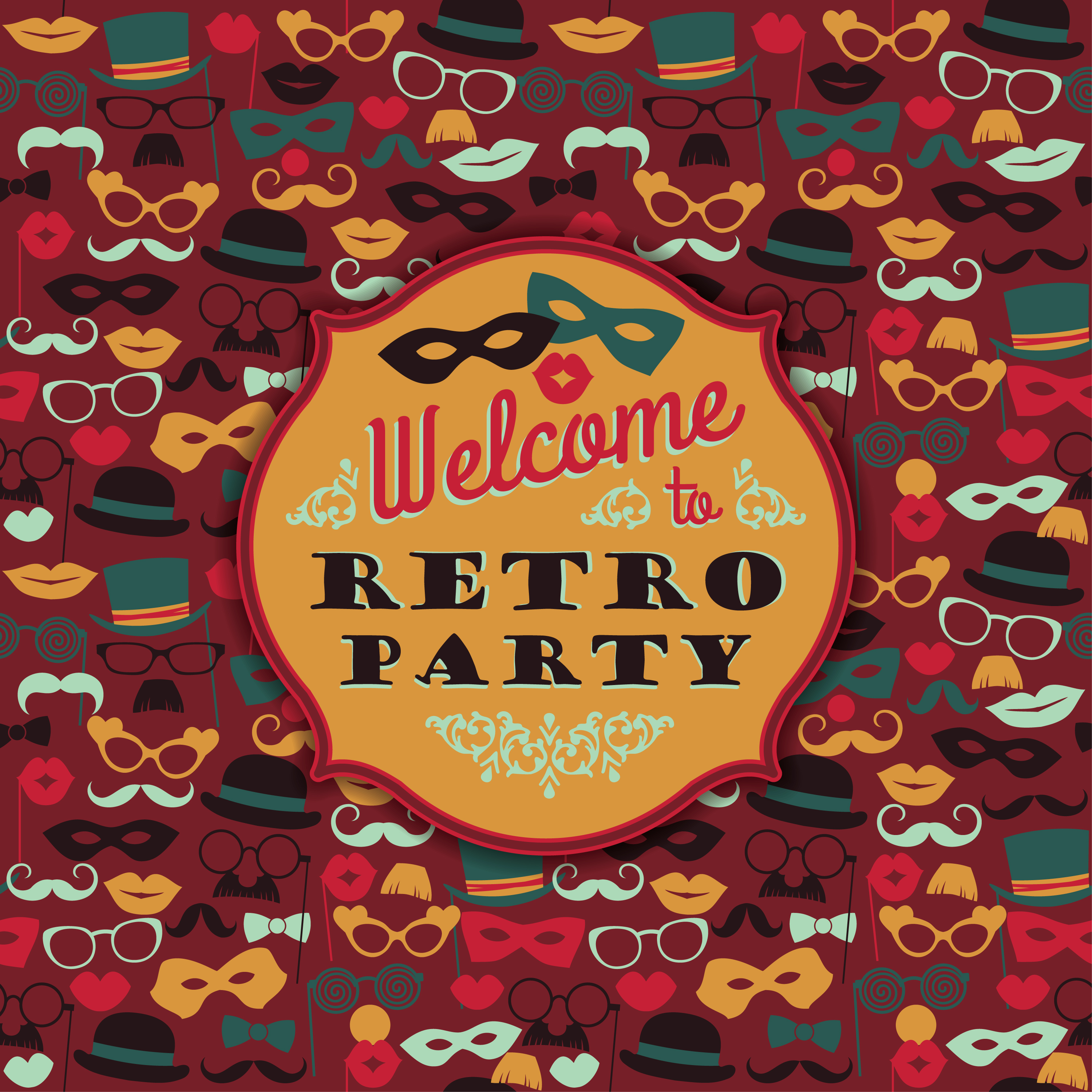 Invitation to fun retro party. Vector illustration. Photoshop brush