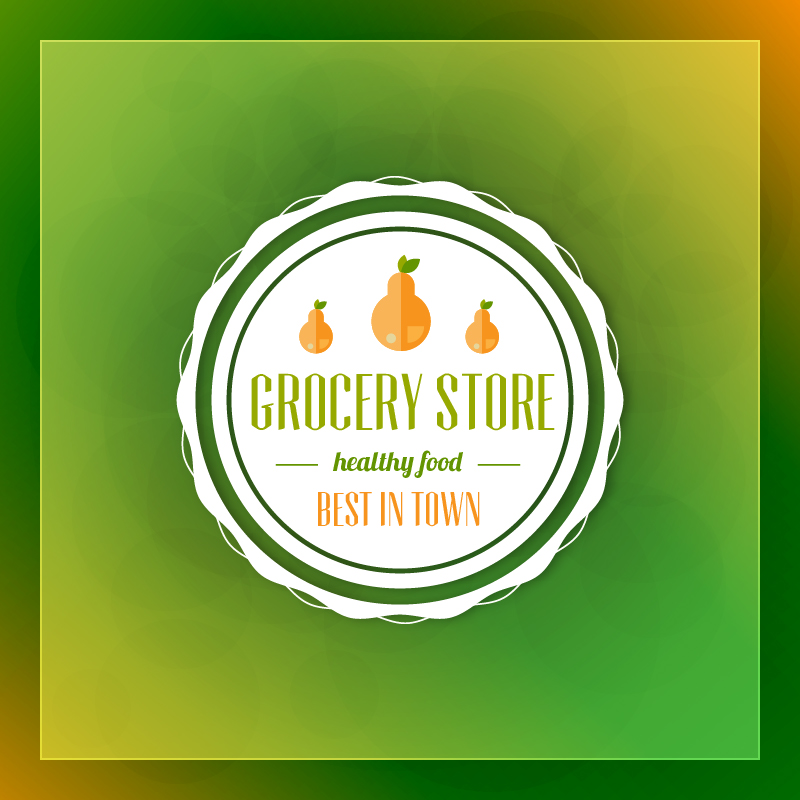 Grocery store label on green blurred background Photoshop brush