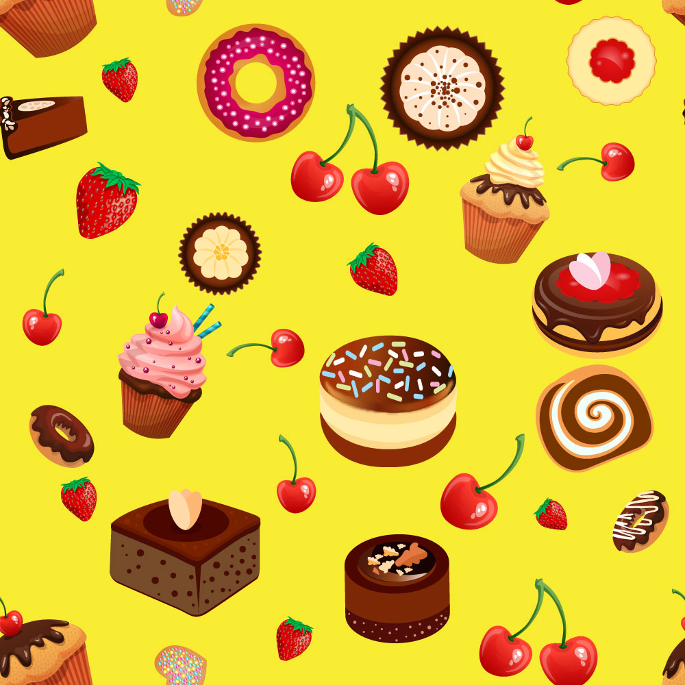 Pattern with bakery, cherry and strawberry  Photoshop brush