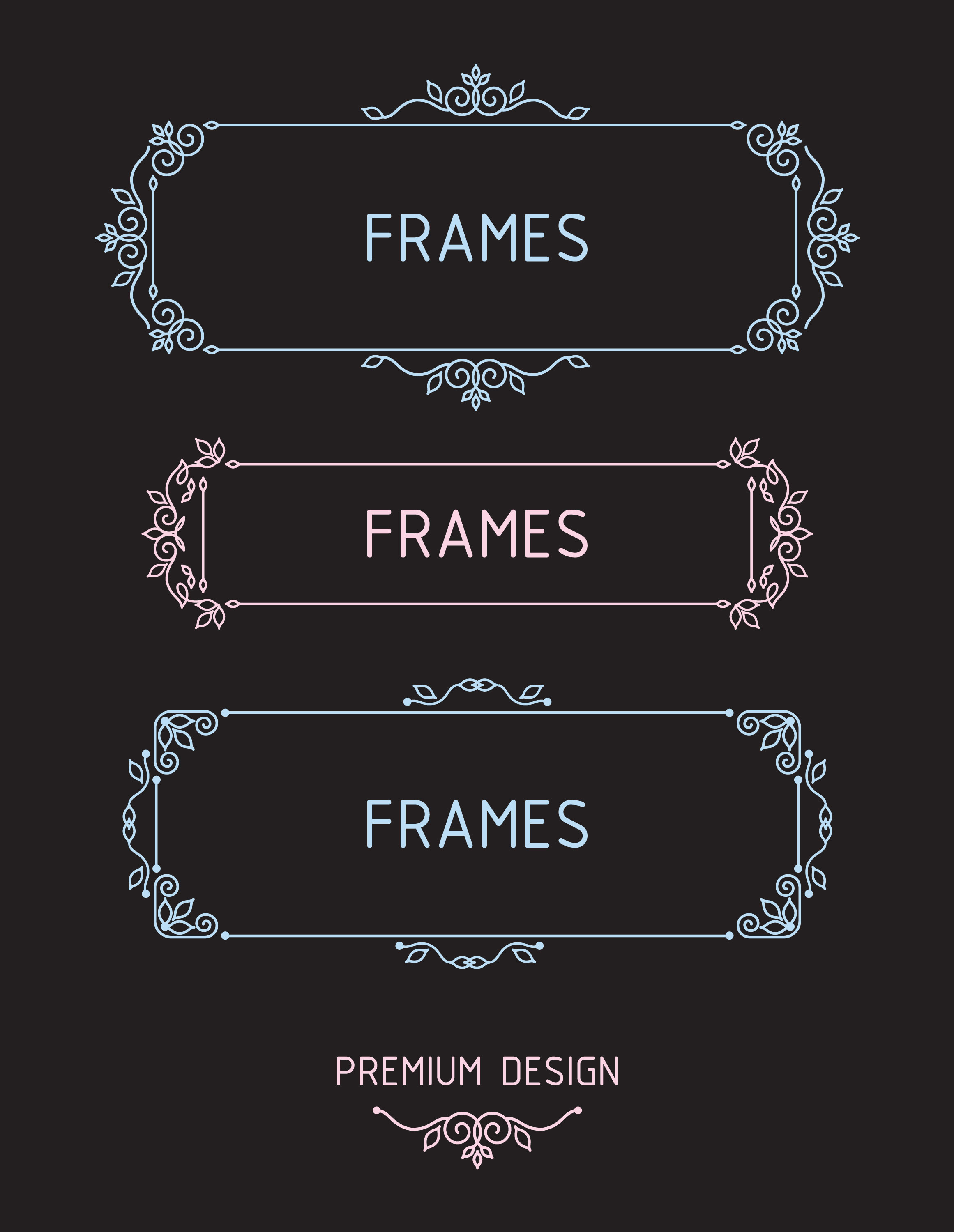 Vector outline frames. Elements design templates. Photoshop brush