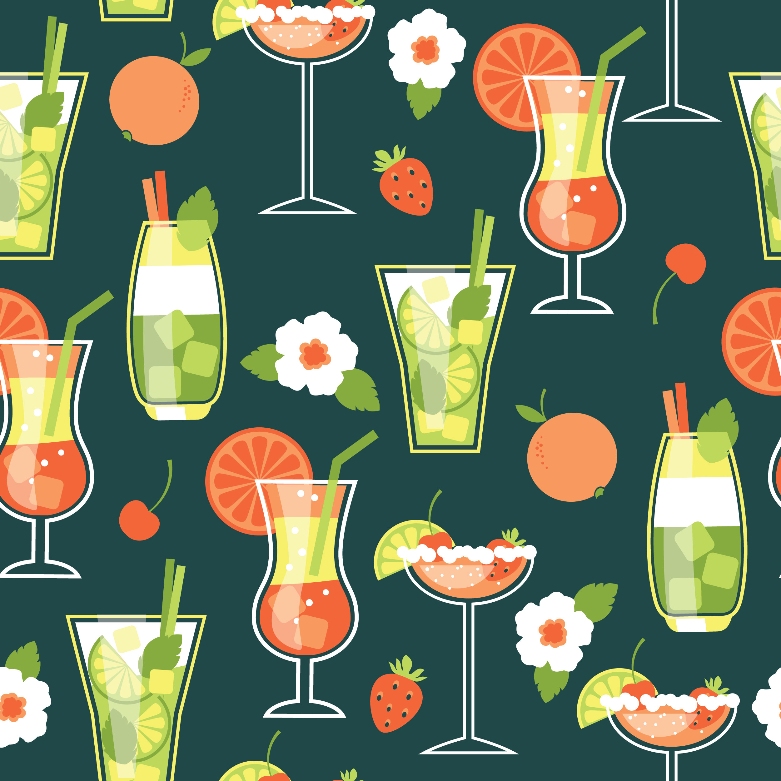 Summer Cocktails . Seamless pattern. Photoshop brush