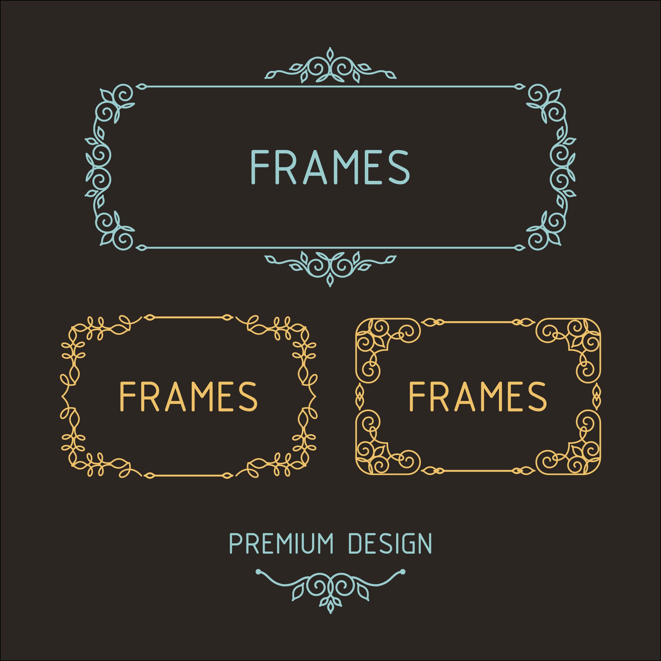 Vector outline frames. Elements design templates. Photoshop brush
