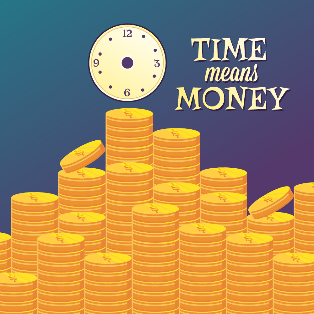 Money illustration with coins and clock Photoshop brush