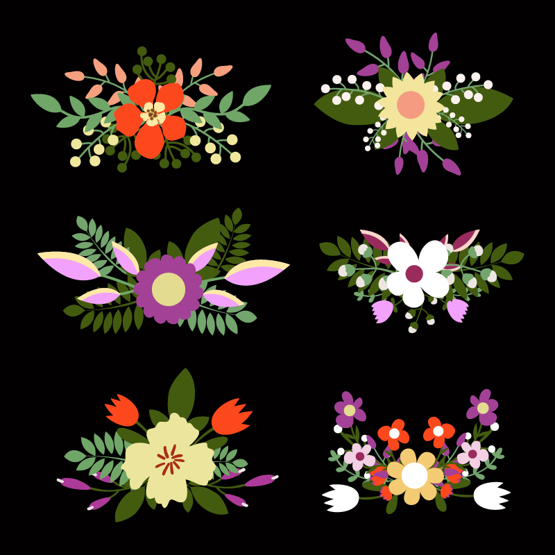 Cute floral bouquets, retro flowers Photoshop brush