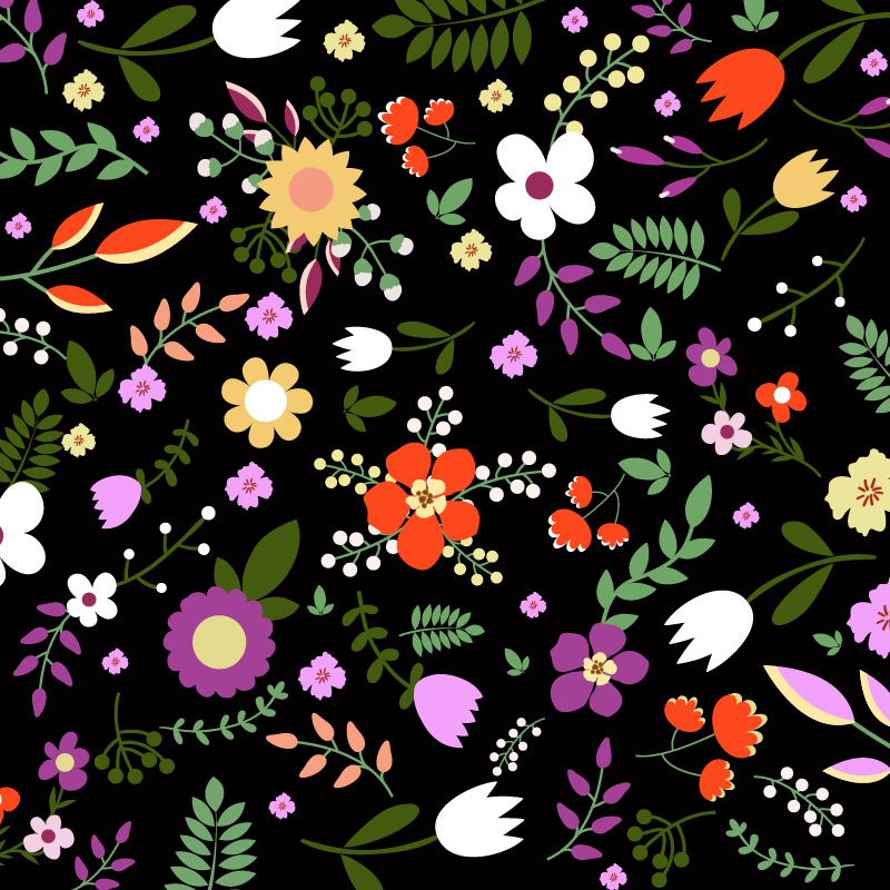 Hand draw seamless floral pattern on black bgackground Photoshop brush