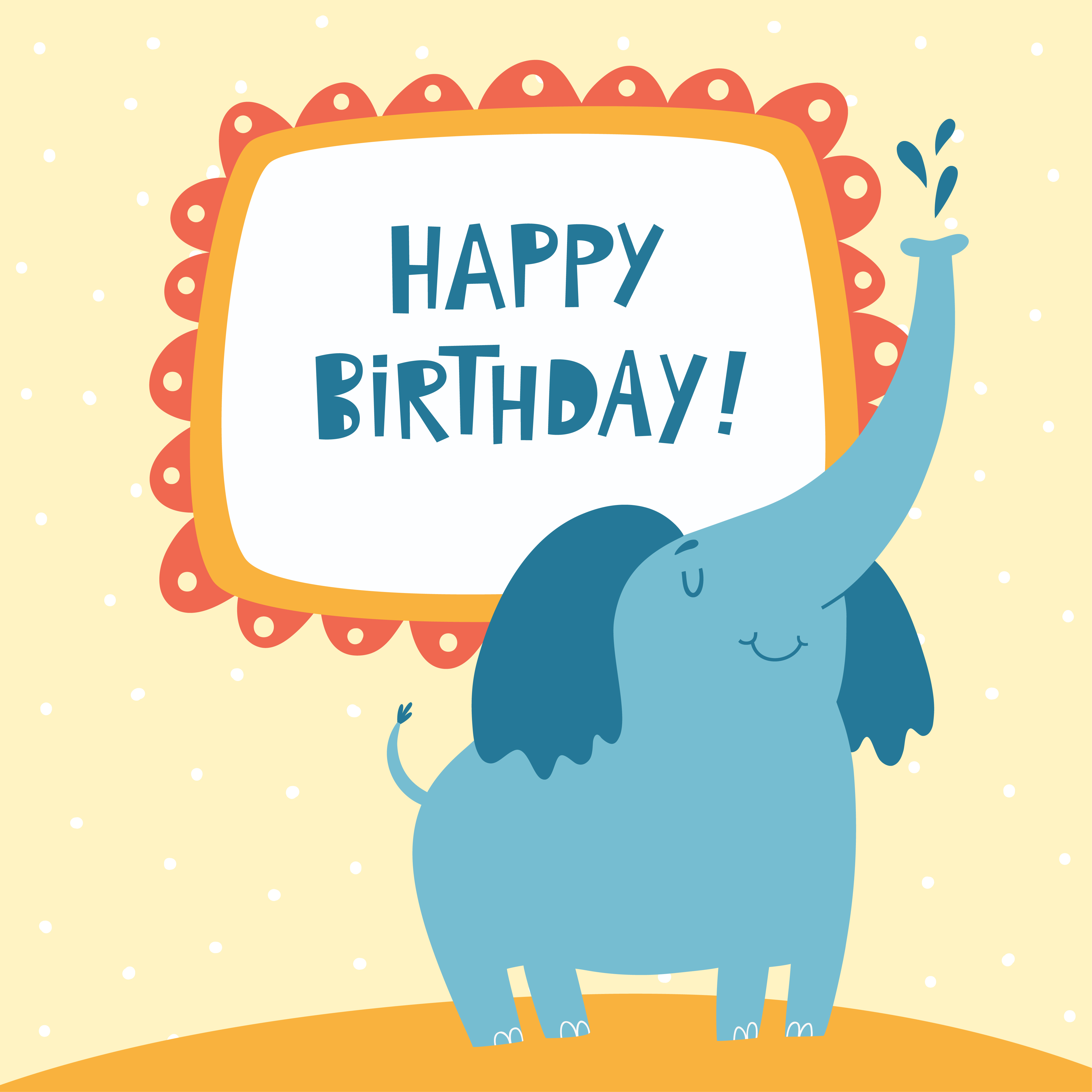 Happy Birthday card with cute elephant Photoshop brush