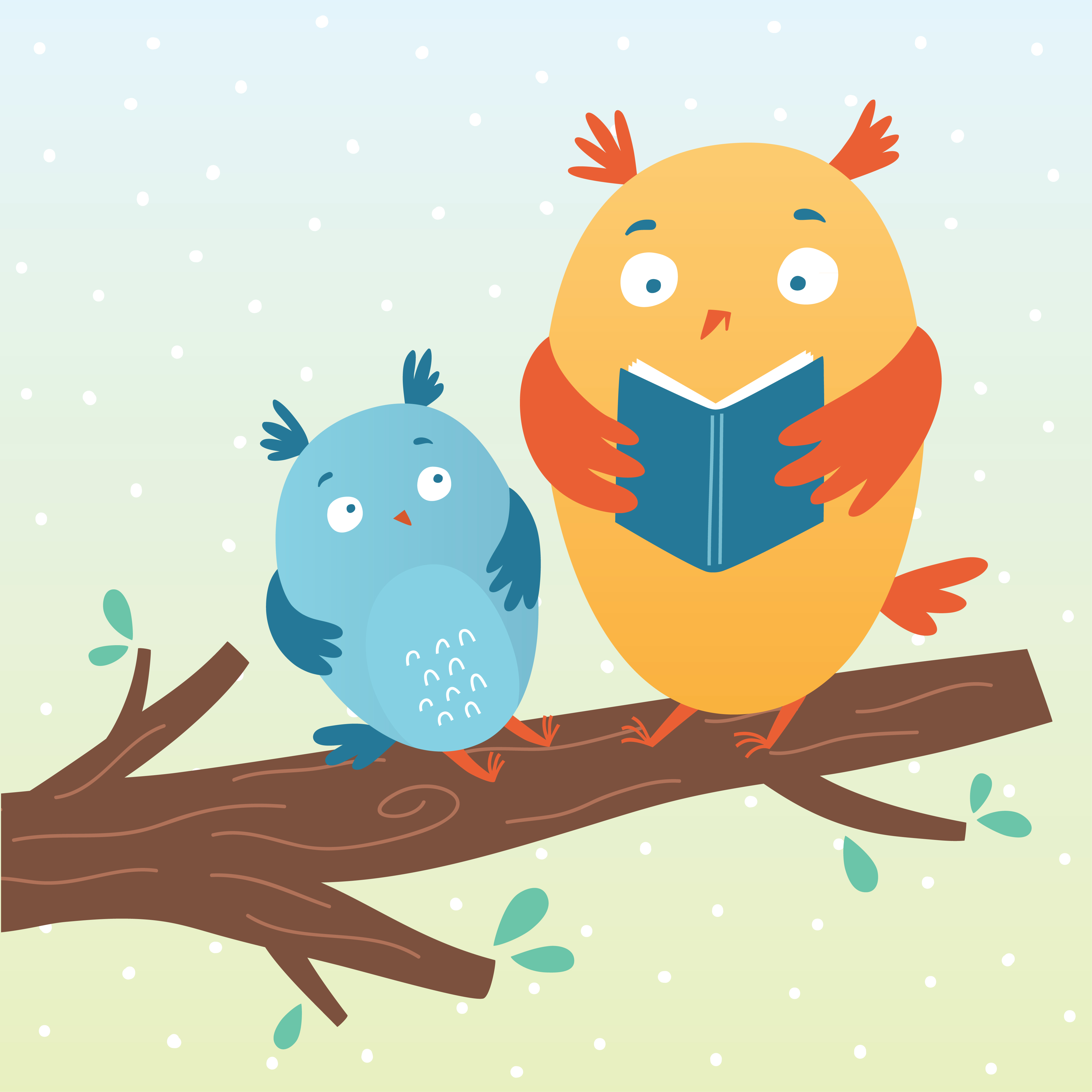 Vector illustration of cute owls reading a book Photoshop brush