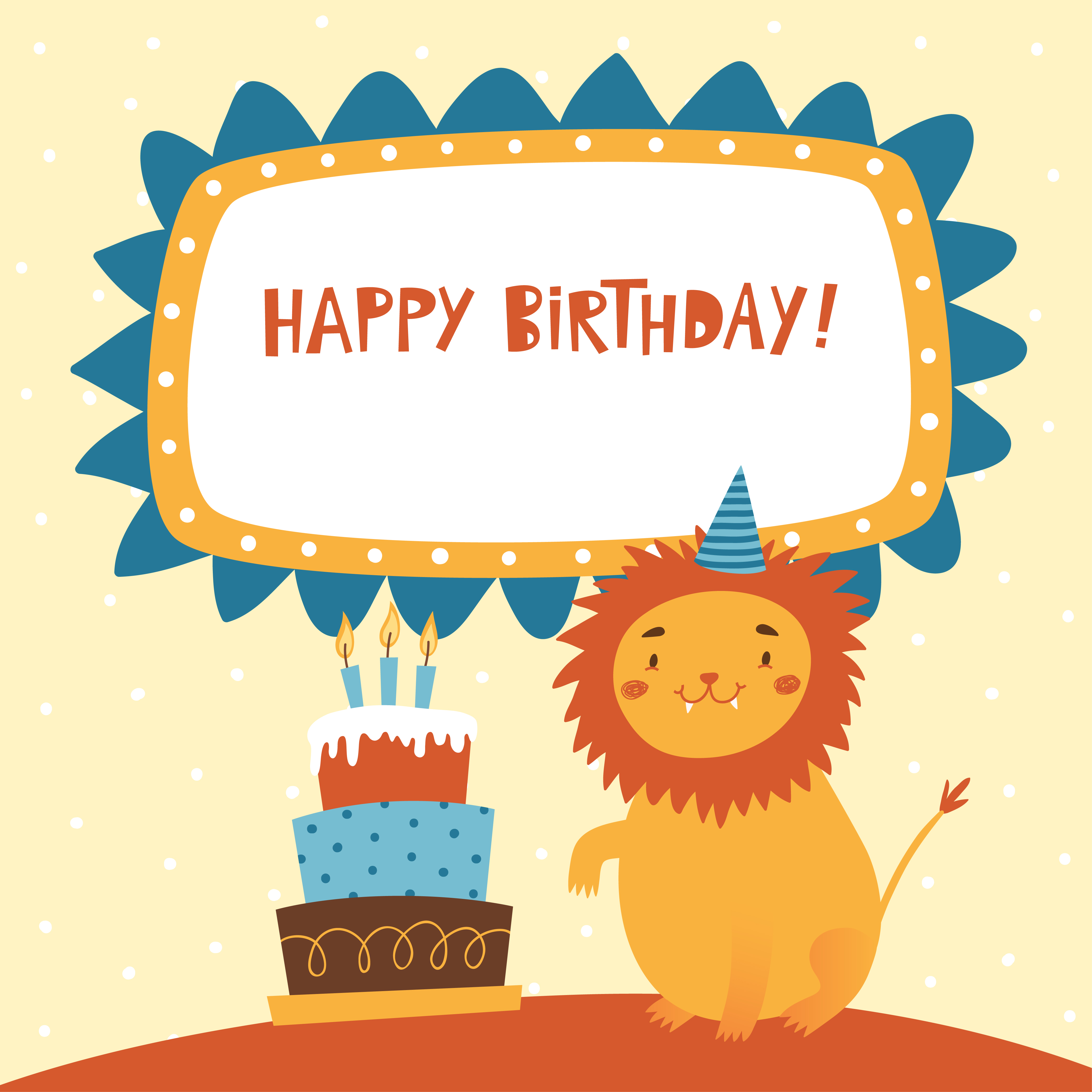 Happy Birthday card with cute lion Photoshop brush