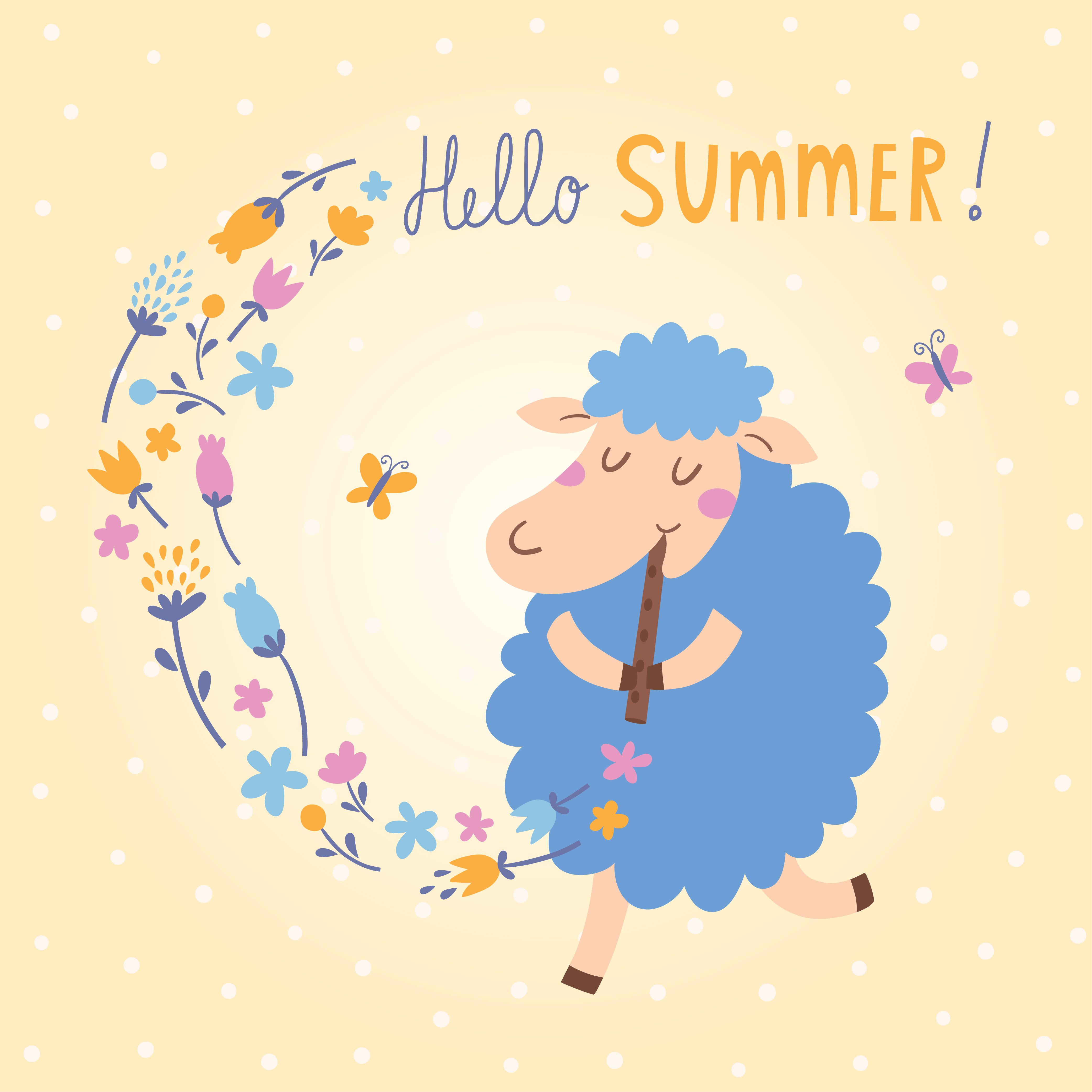 Vector illustration of cute sheep. Hello Summer! Photoshop brush
