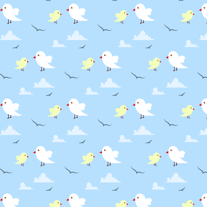 Seamless pattern with cute birds and clouds Photoshop brush