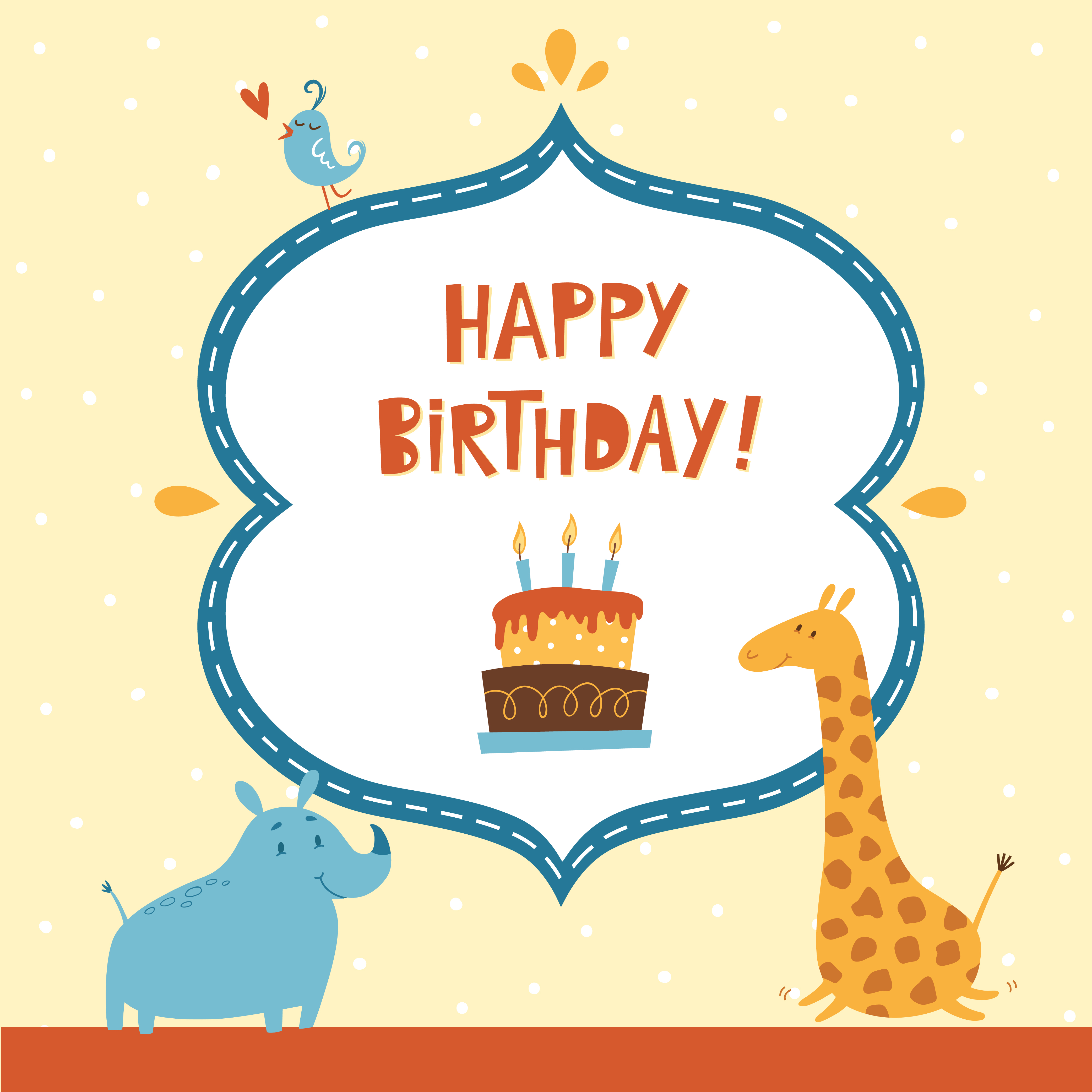 Happy Birthday card with cute animals Photoshop brush