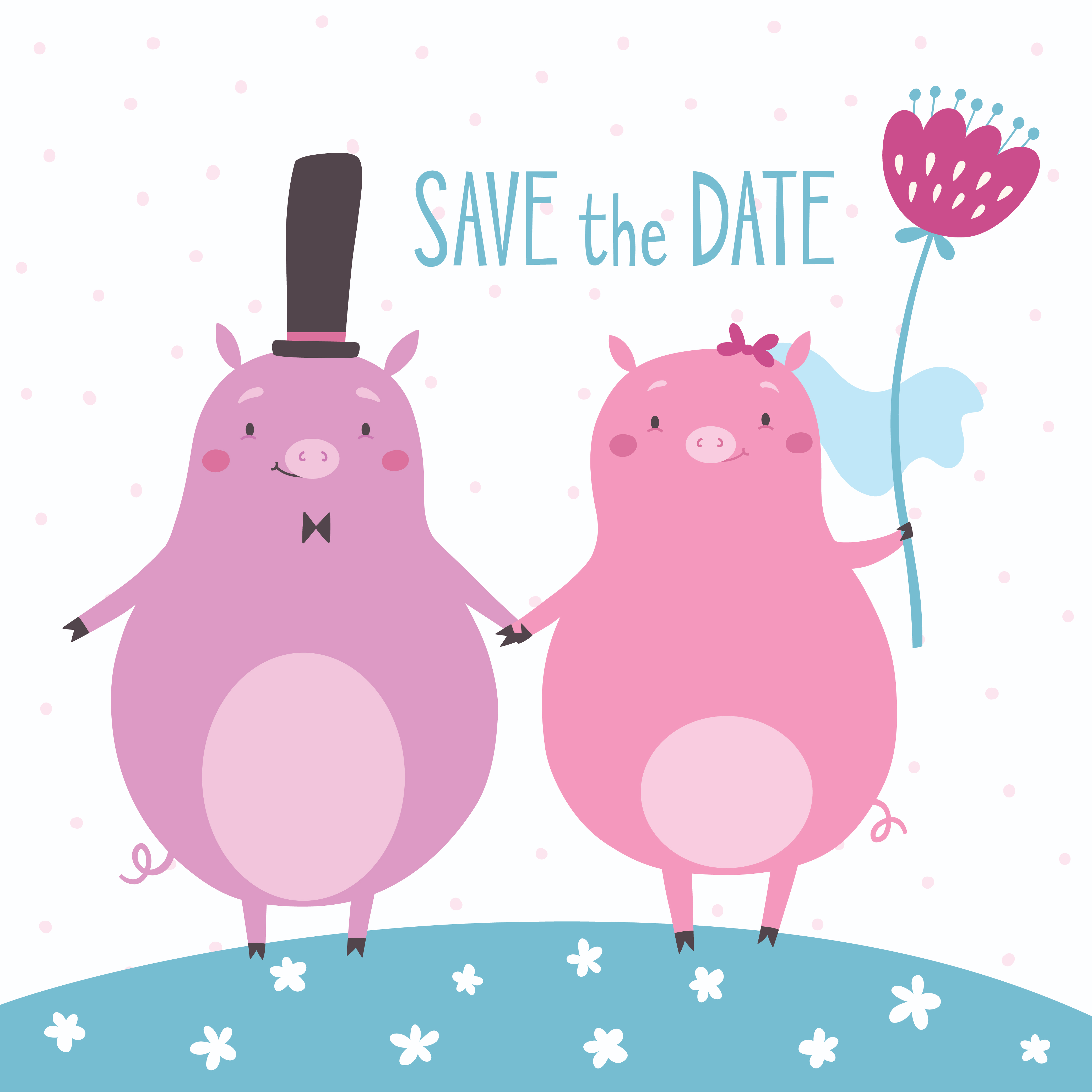Save the date vector card with cute pigs Photoshop brush