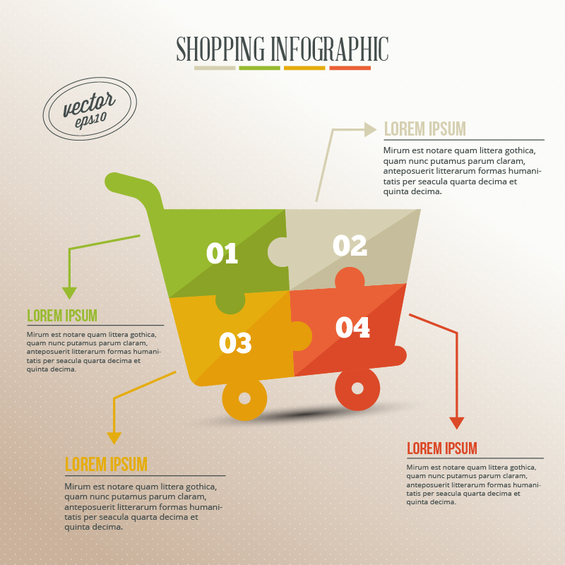 Business infographic, puzzle of shopping cart Photoshop brush