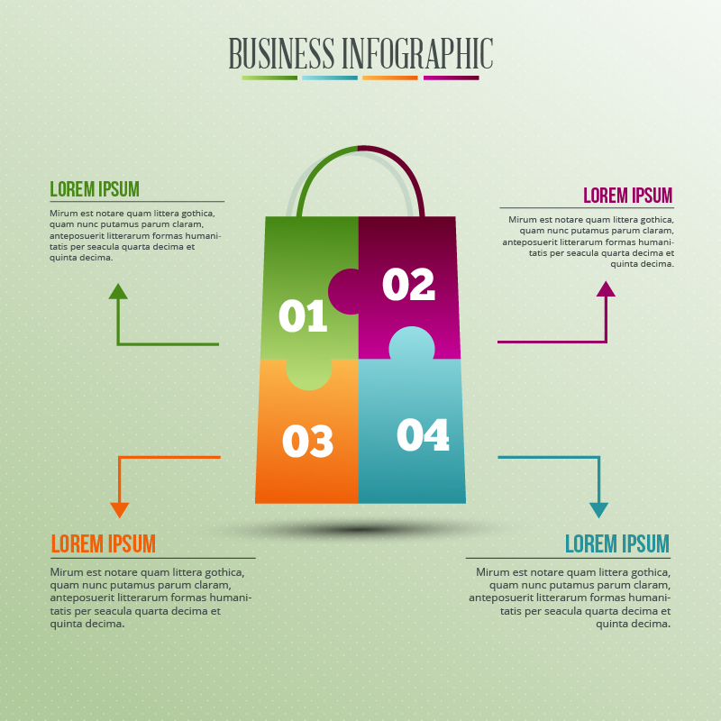 Infographic template with puzzle style shopping bag Photoshop brush