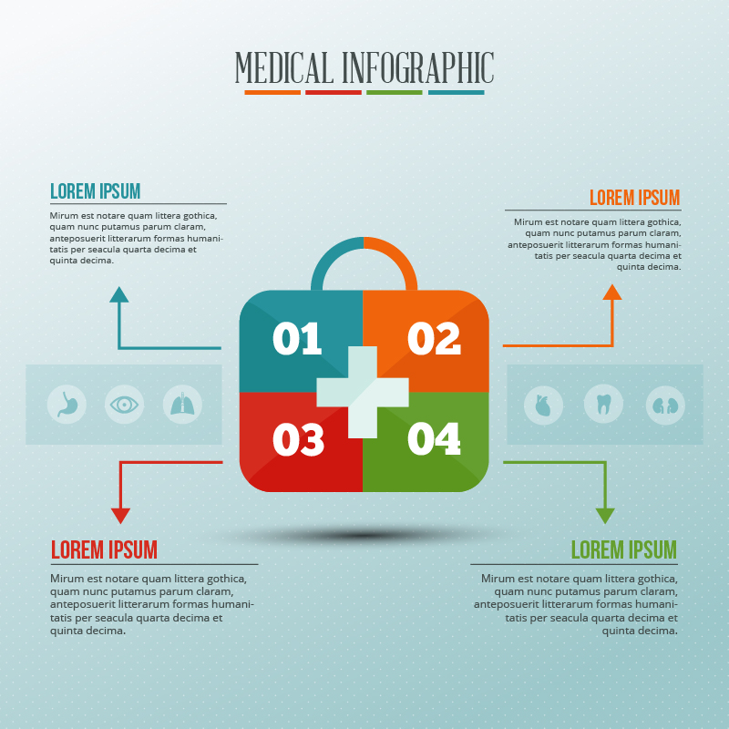 Infographic template with medical kit puzzle Photoshop brush
