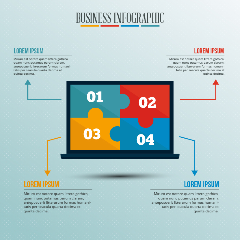 Infographic template with puzzle style laptop Photoshop brush