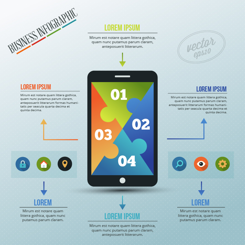 Infographic template with puzzle style phone Photoshop brush