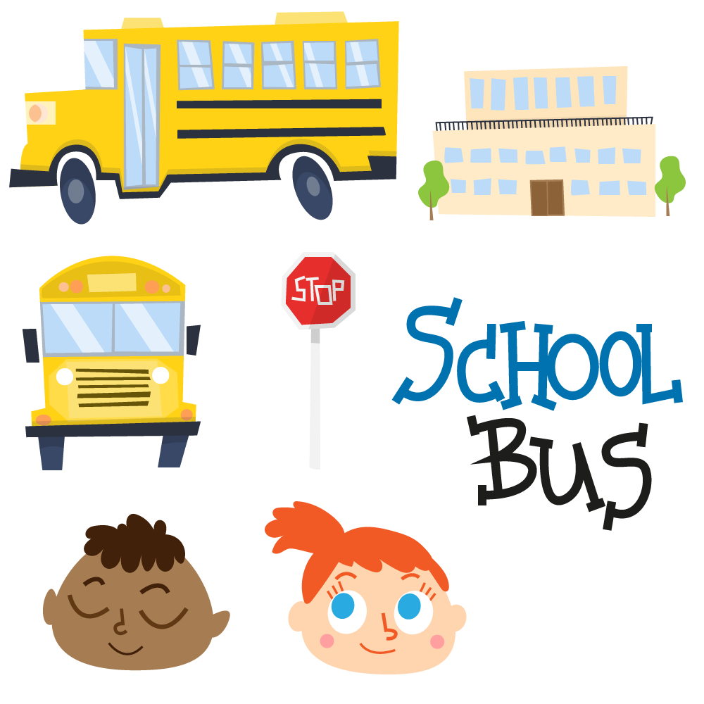 Cute school bus and school vectors Photoshop brush
