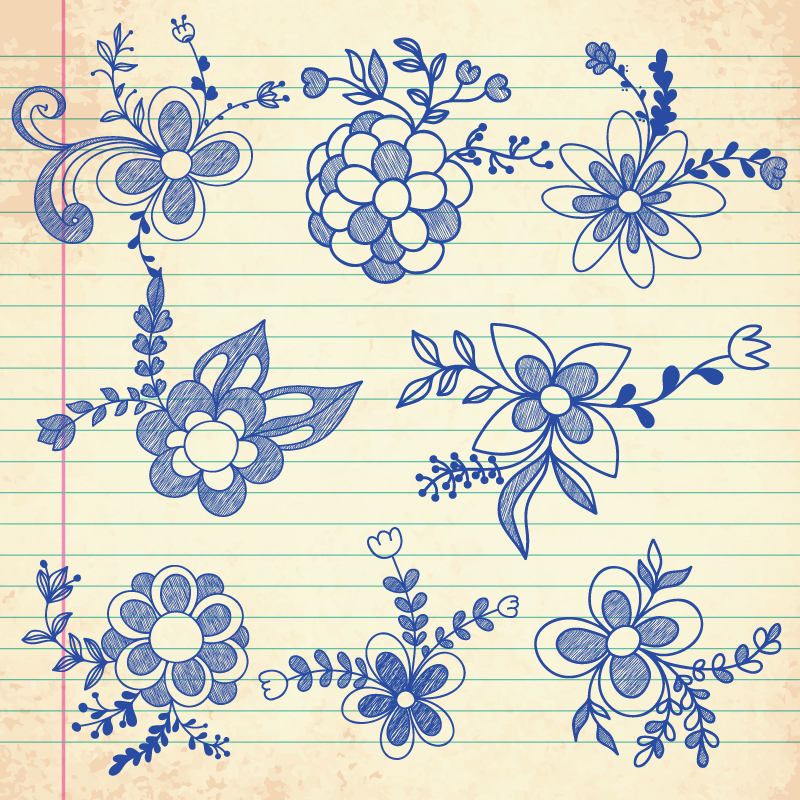 Set of doodle flowers Photoshop brush