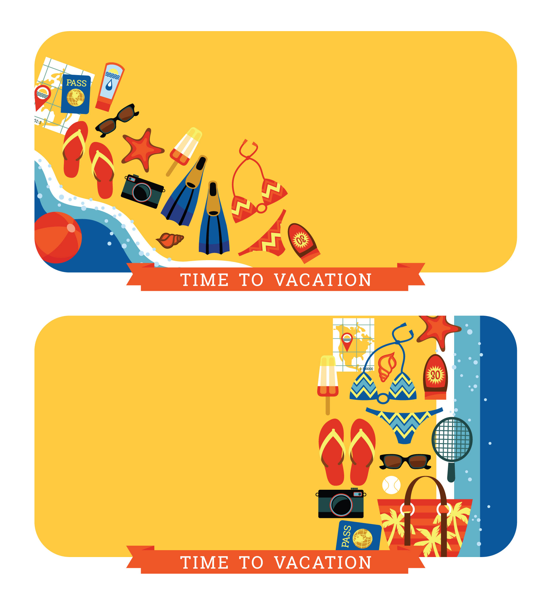 Vector modern flat design illustration of traditional summer vacation. Photoshop brush