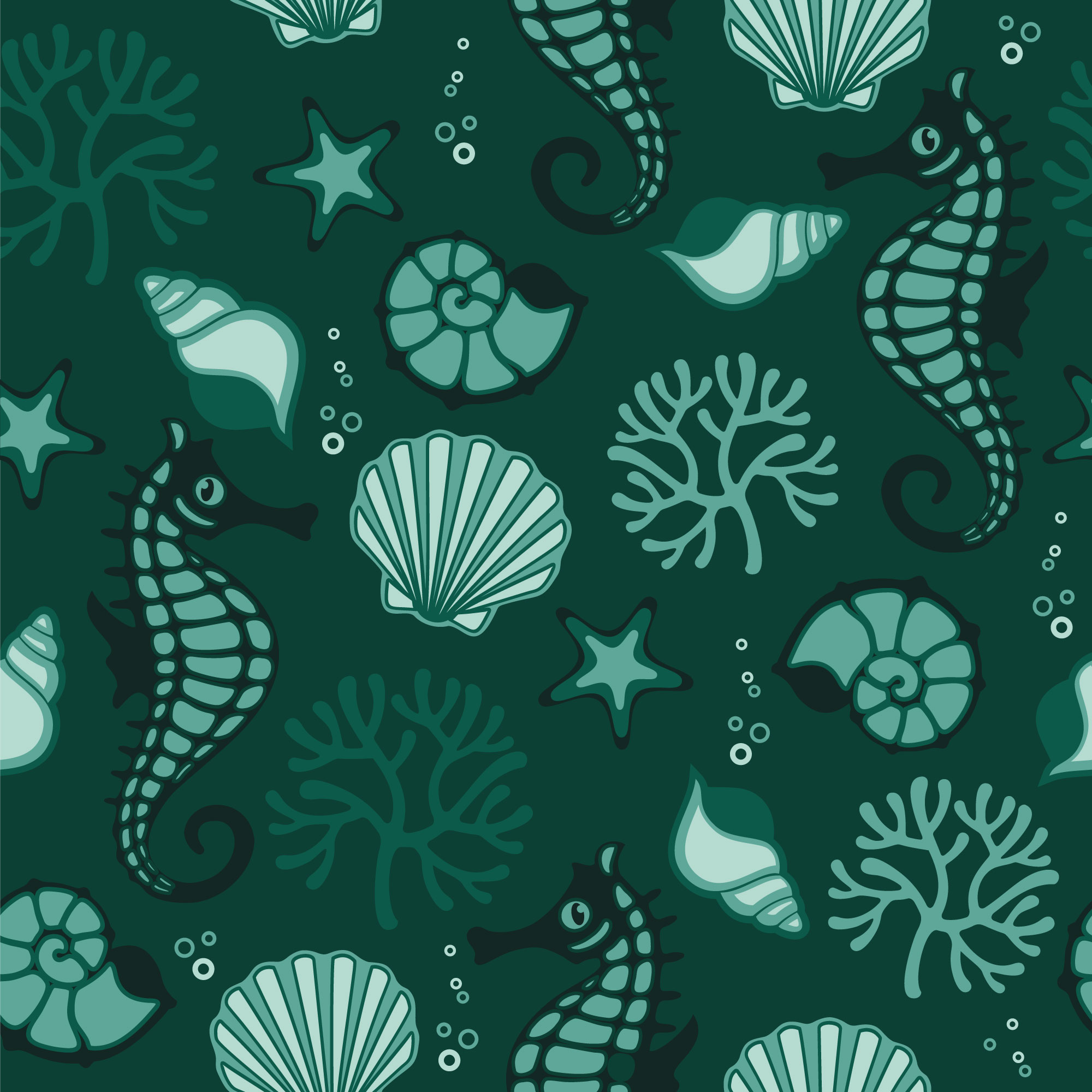 Vector seamless pattern with sea fauna.  Photoshop brush