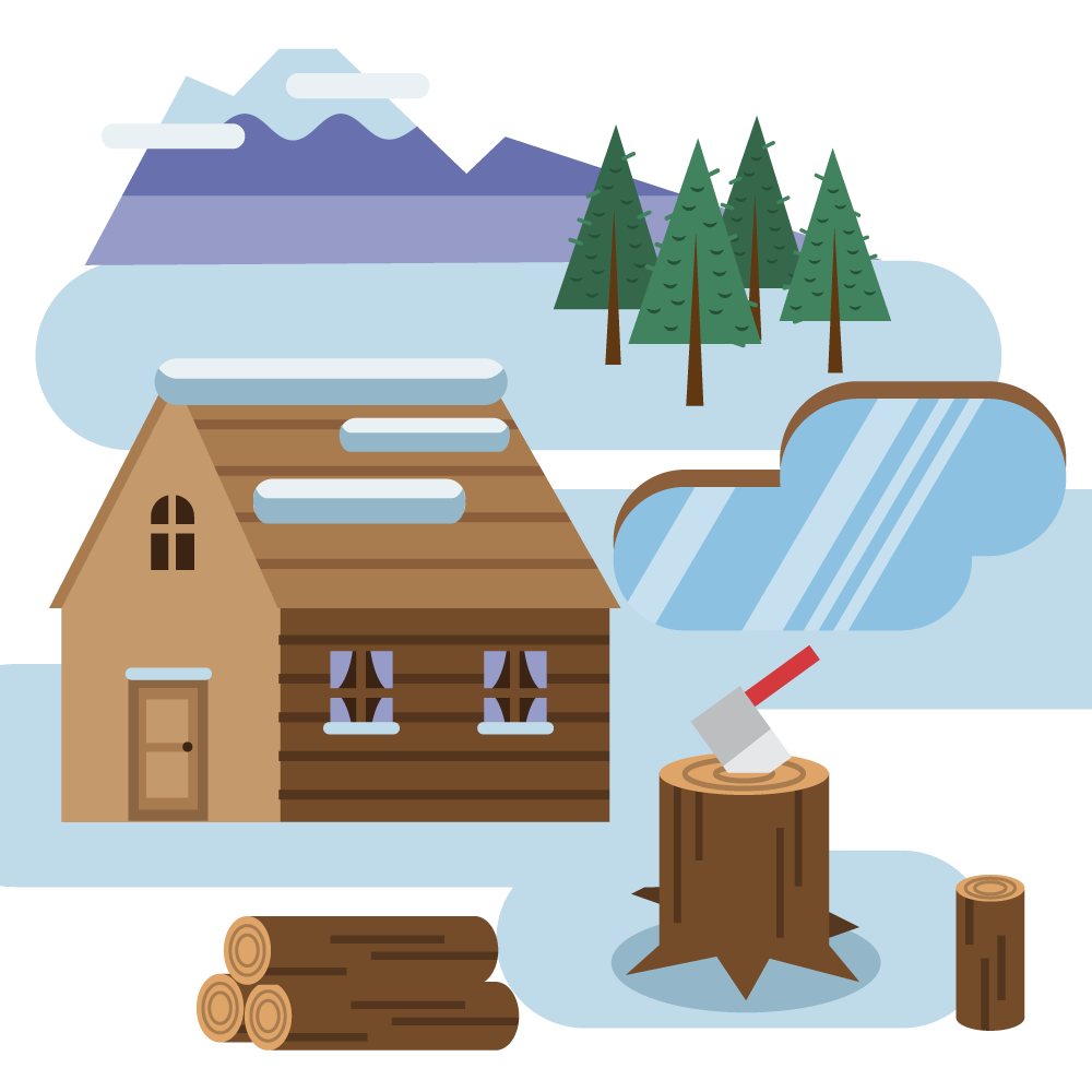 Log cabin in snowy landscape Photoshop brush