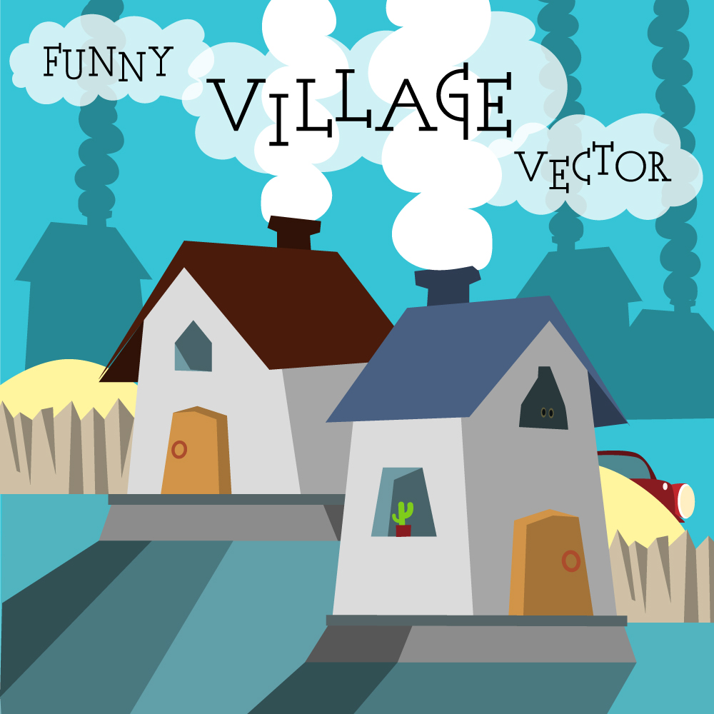 Funny vector night village illustration. Free for vector design Photoshop brush