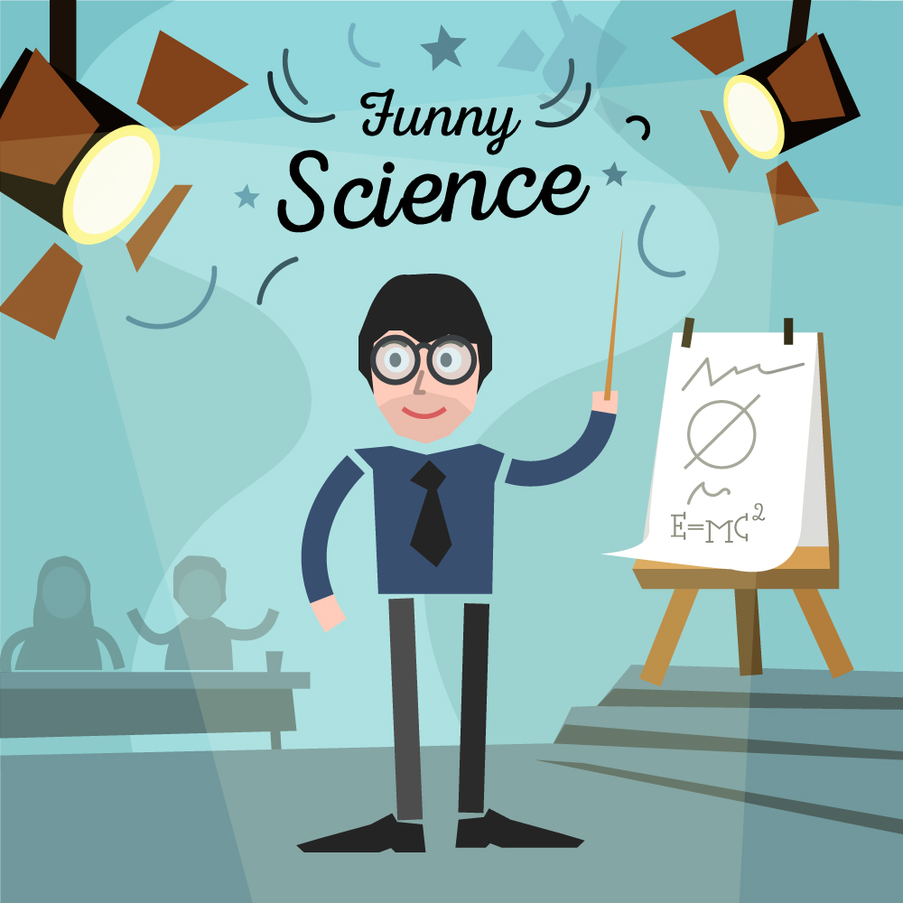 Scientist in a glass and some audience with chart. Free for vector design Photoshop brush