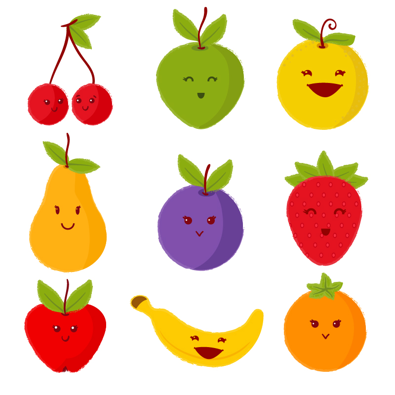 Set of cute fruits Photoshop brush