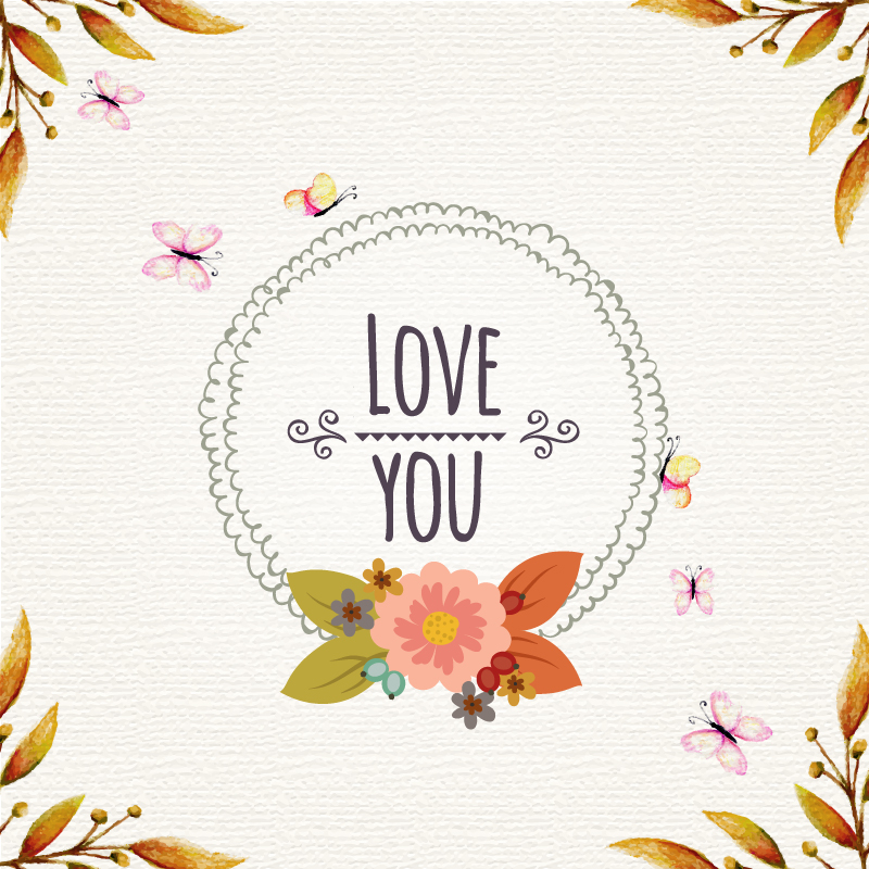 Vintage floral illustration with frame and butterflies Photoshop brush