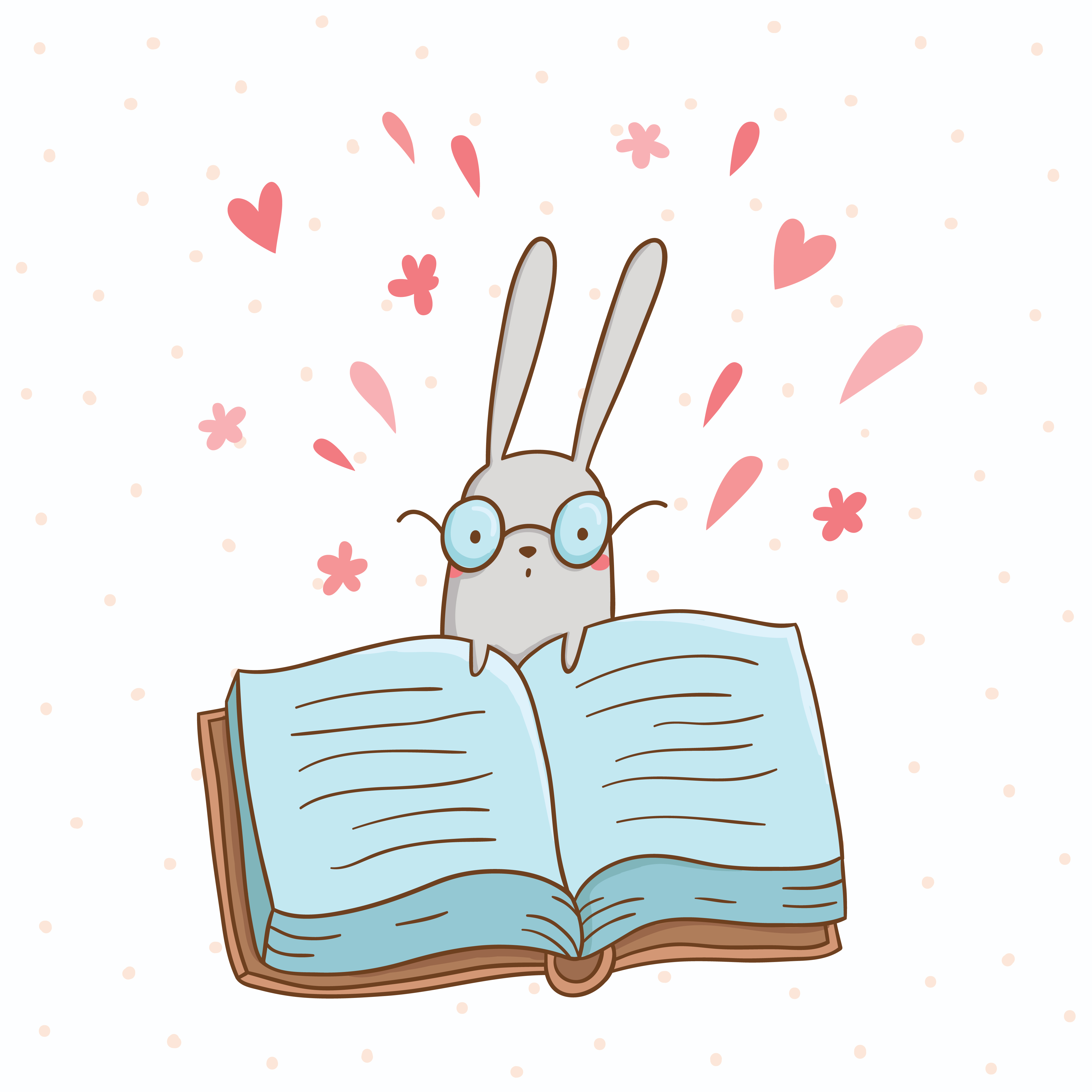 Vector illustration of cute bunny and a big book Photoshop brush