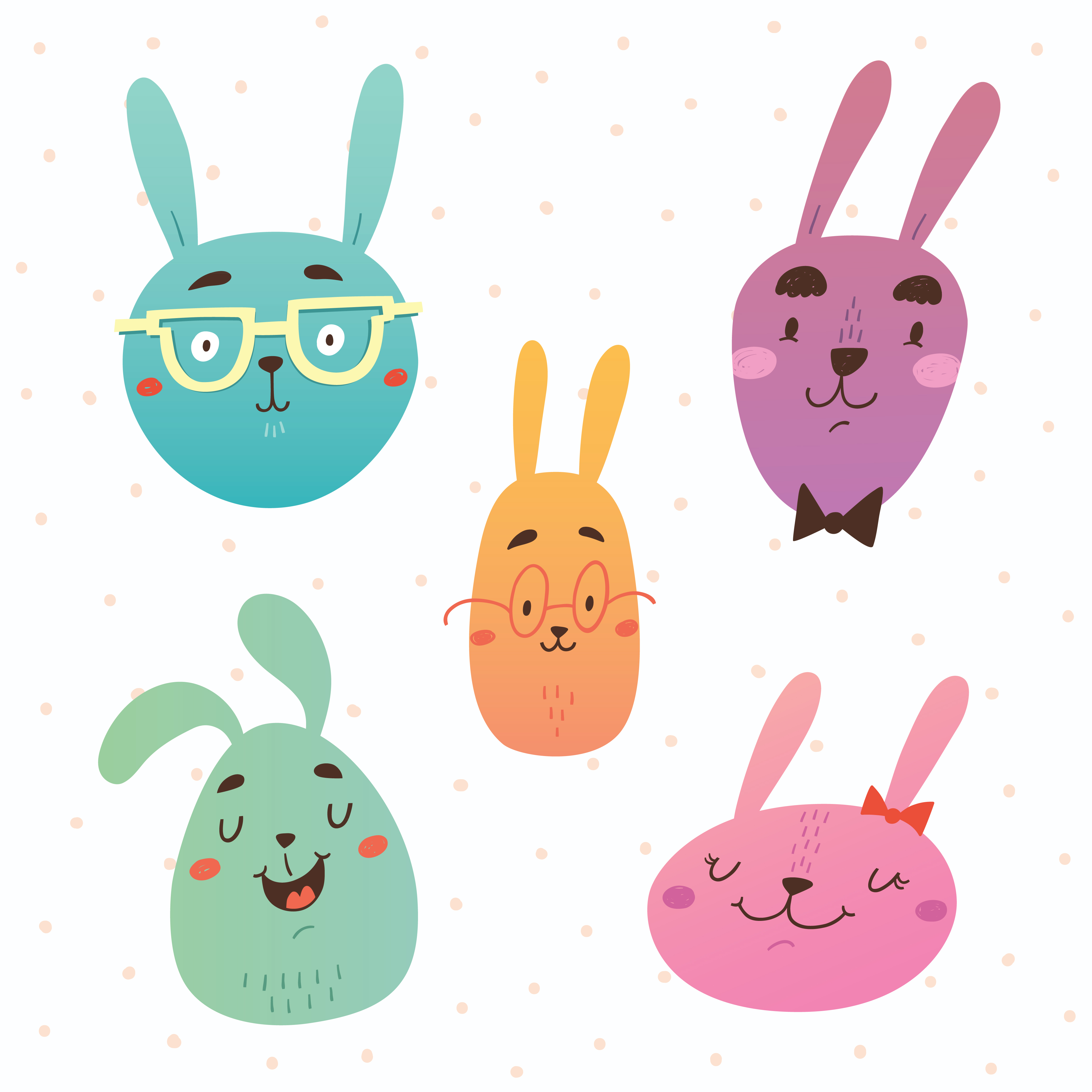 Funny bunnies faces vector set Photoshop brush