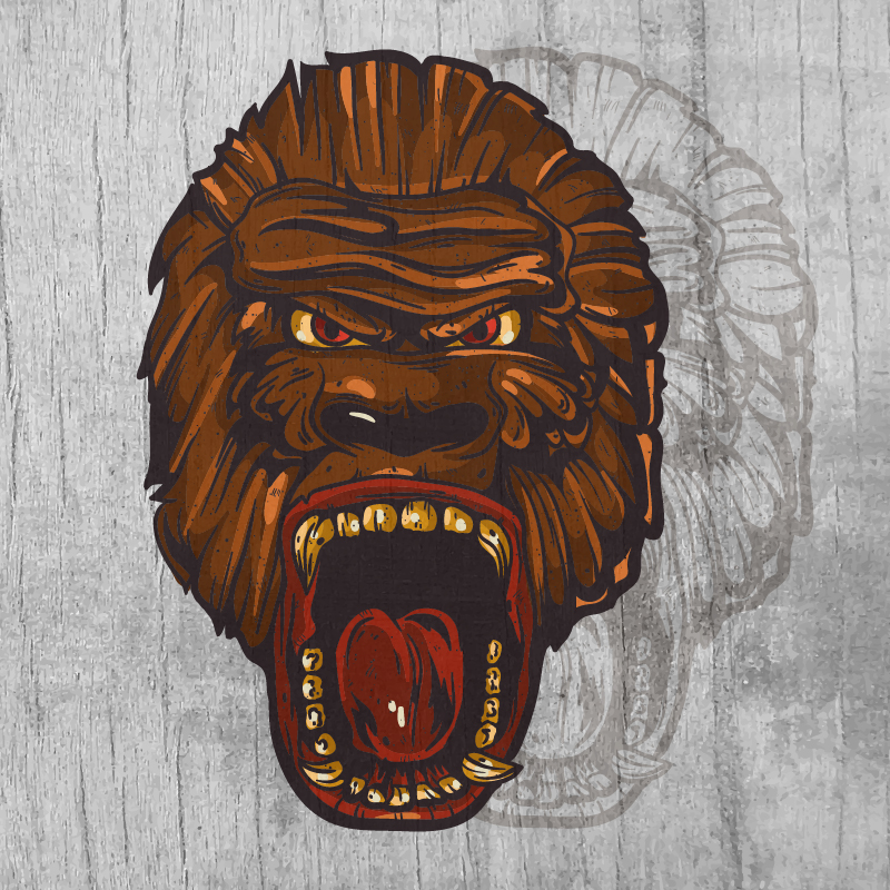 Ape head  mascot on wood texture  Photoshop brush