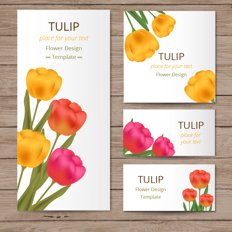 Floral cards with tulips on wood texture Photoshop brush